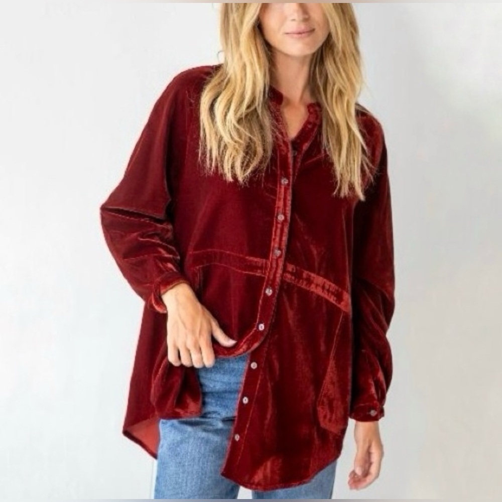 Natural Life Velvet Laid Back Button Down Shirt Boho  Tunic Size XL